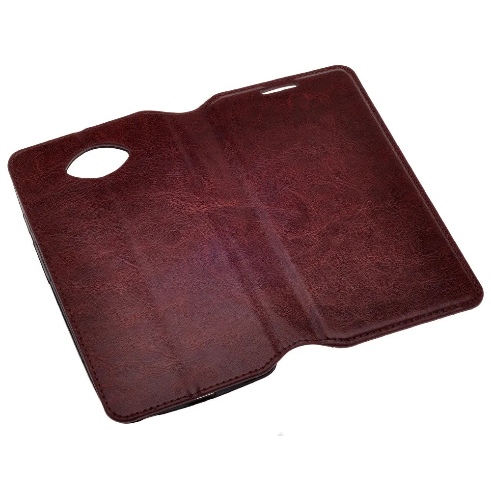 Motorola Droid Turbo | Motorola Moto Maxx | Motorola XT1254 Cases, Wrist Strap Magnetic Fold[Kickstand] Pu Leather Wallet Case with ID & Credit Card Slots - Brown
