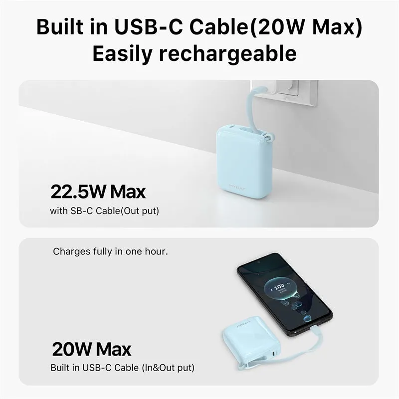 MyBat 10000mAh PowerLoop Power Bank with USB-C Cable - Pink