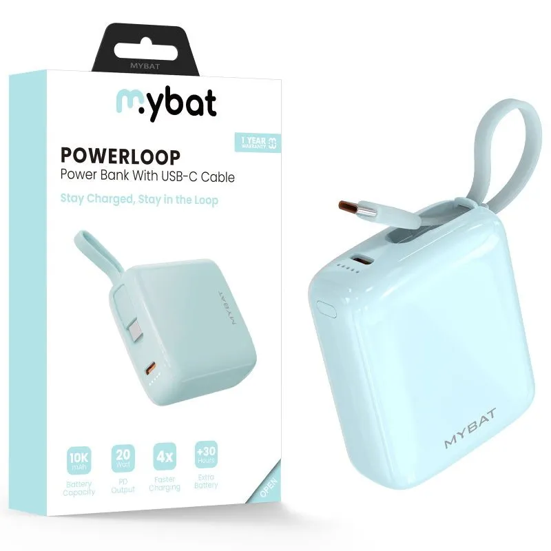 MyBat 10000mAh PowerLoop Power Bank with USB-C Cable - Pink