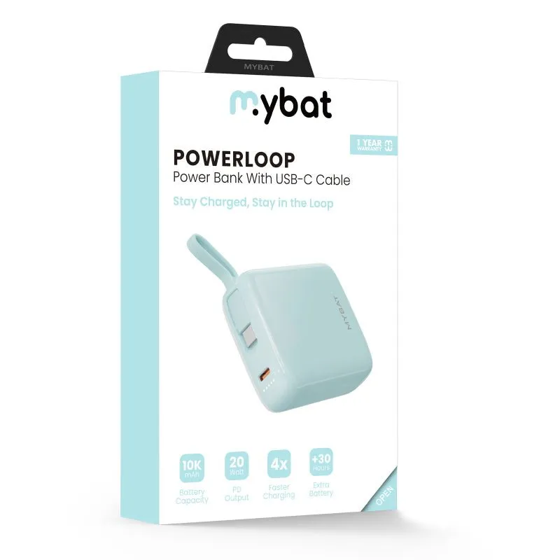 MyBat 10000mAh PowerLoop Power Bank with USB-C Cable - Pink