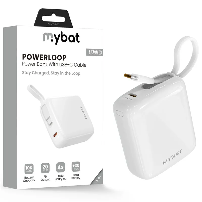 MyBat 10000mAh PowerLoop Power Bank with USB-C Cable - Pink