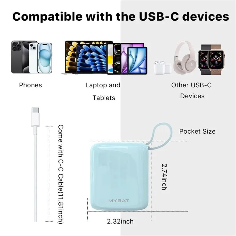 MyBat 10000mAh PowerLoop Power Bank with USB-C Cable - Pink