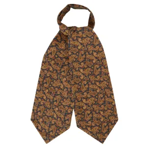 Navy and Brown Antique Paisley Printed Silk Cravat