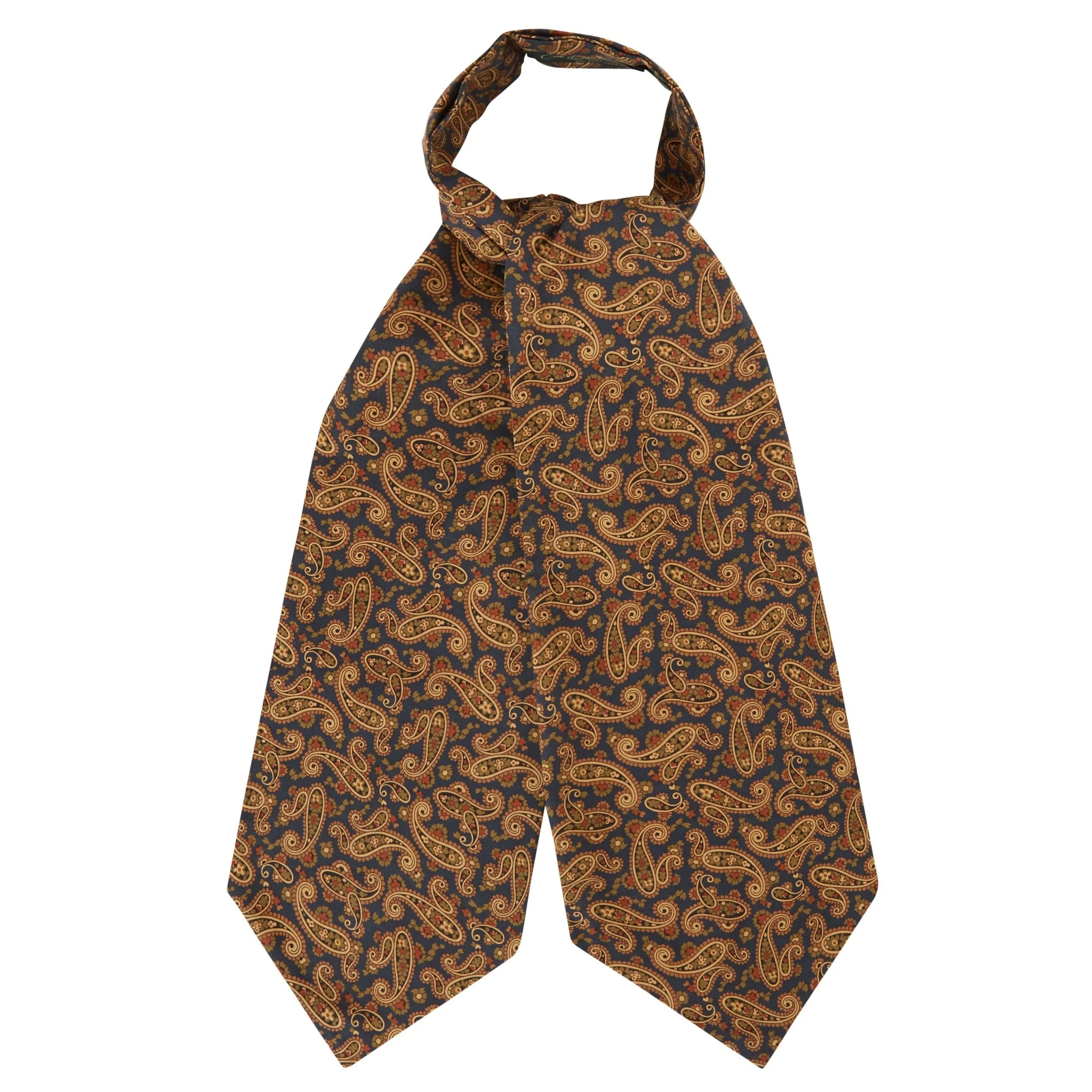 Navy and Brown Antique Paisley Printed Silk Cravat