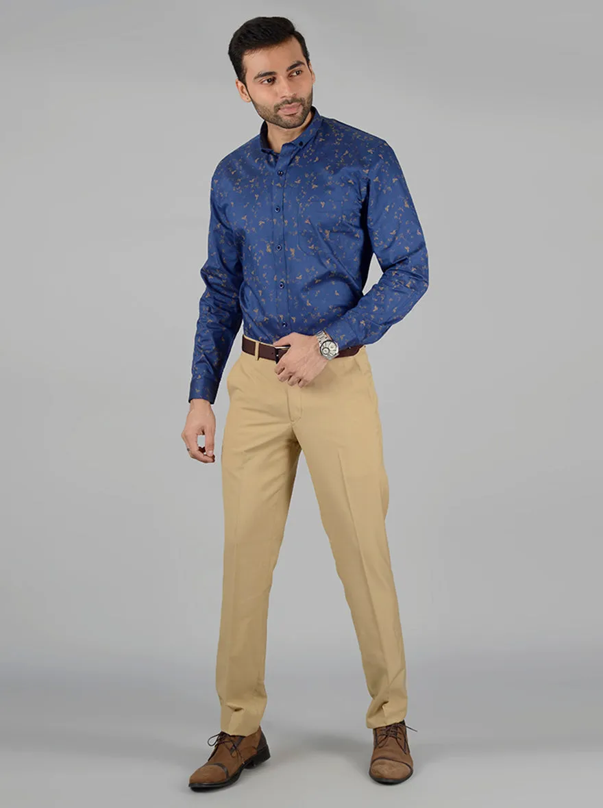 Navy Blue Printed Slim Fit Party Wear shirt | Greenfibre