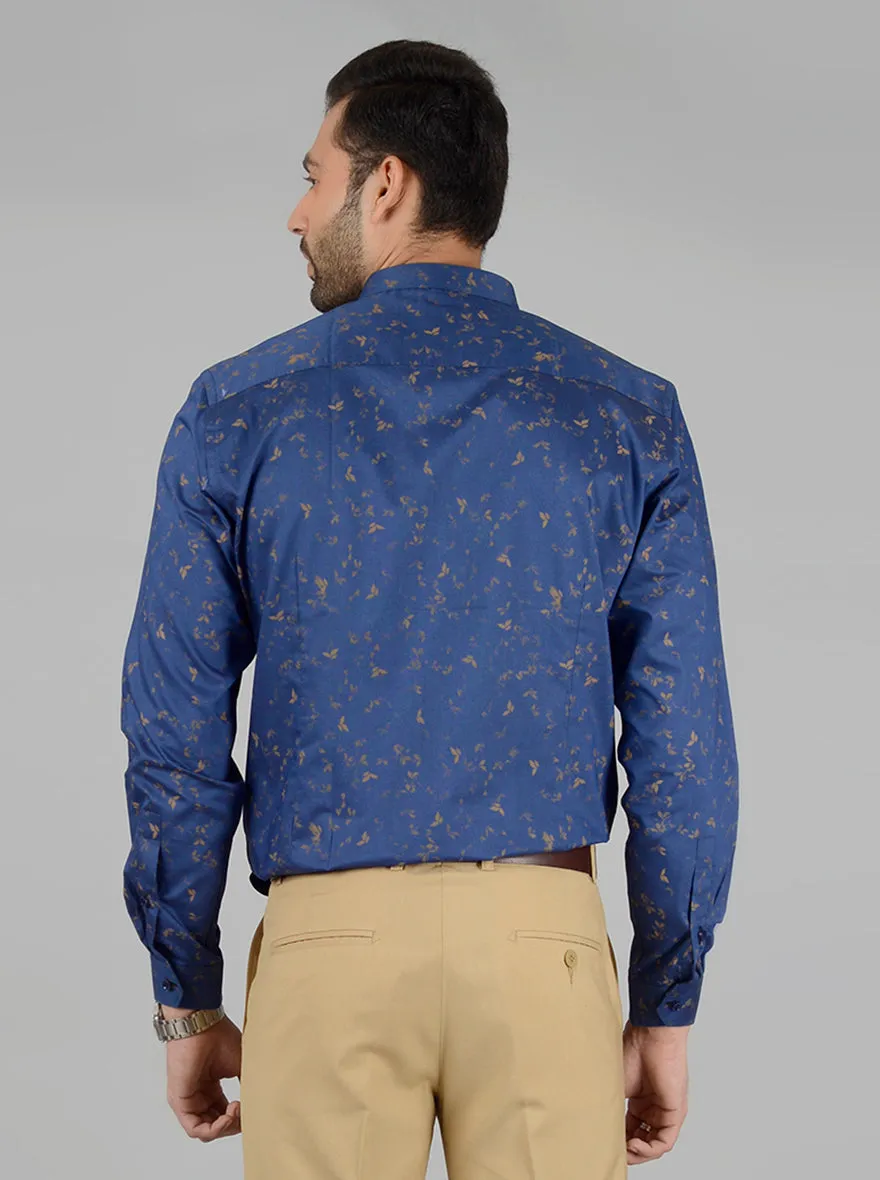 Navy Blue Printed Slim Fit Party Wear shirt | Greenfibre