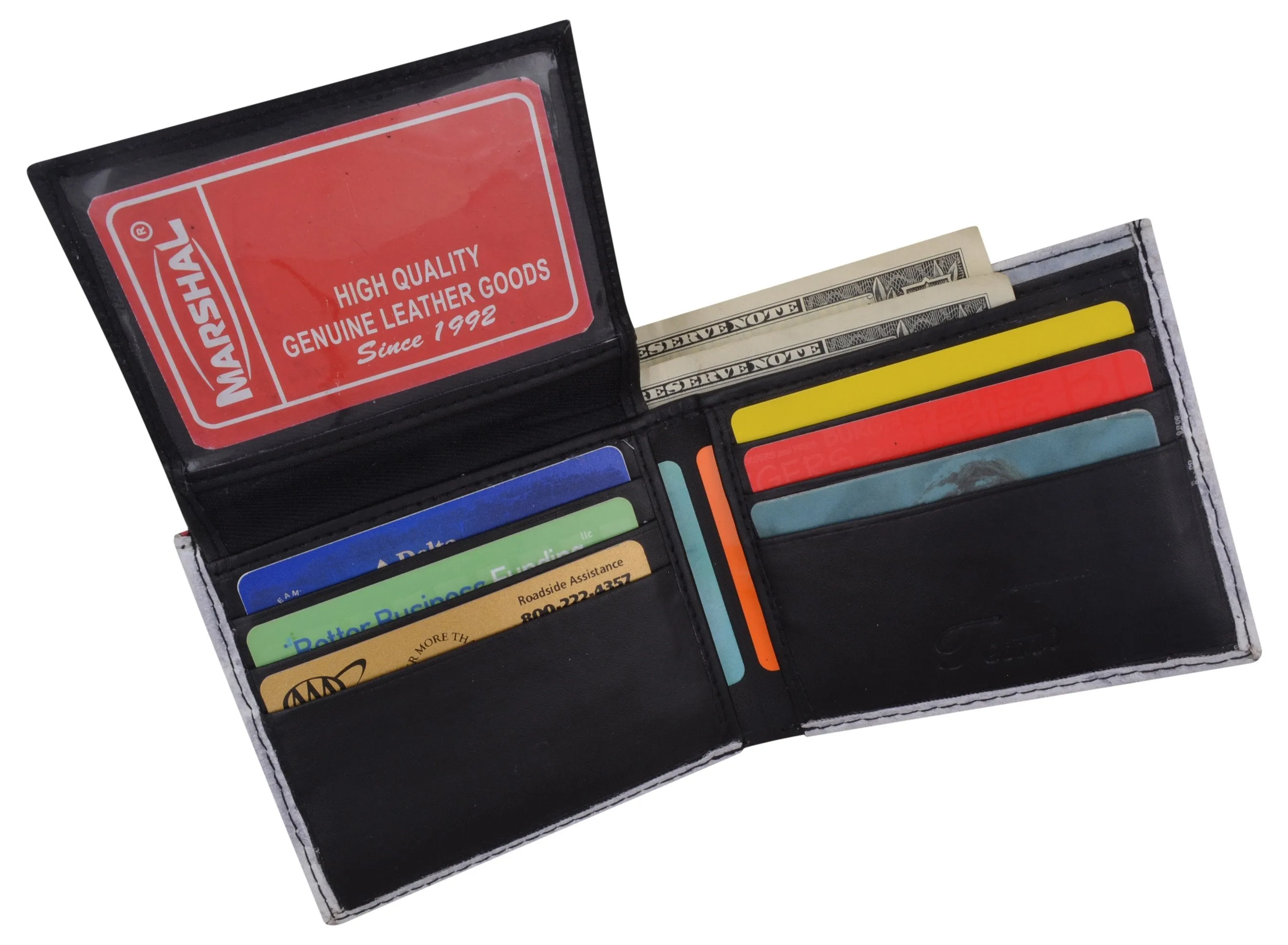 New USA Flag with Logo Men's Genuine Leather Bifold Multi Card ID Center Flap Wallet  1246-21