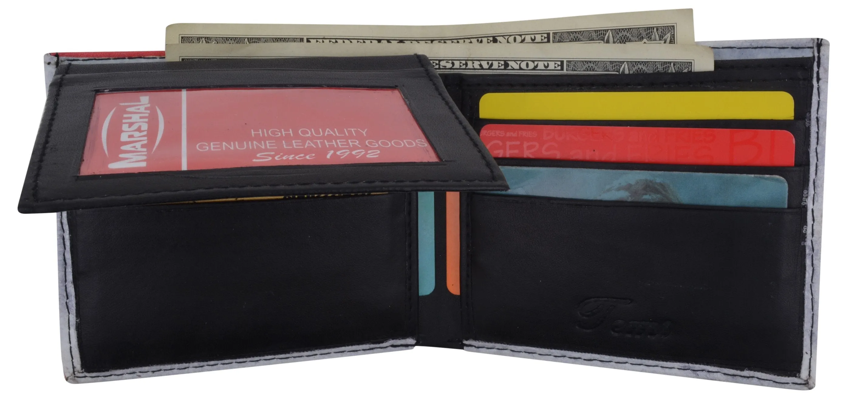 New USA Flag with Logo Men's Genuine Leather Bifold Multi Card ID Center Flap Wallet  1246-21
