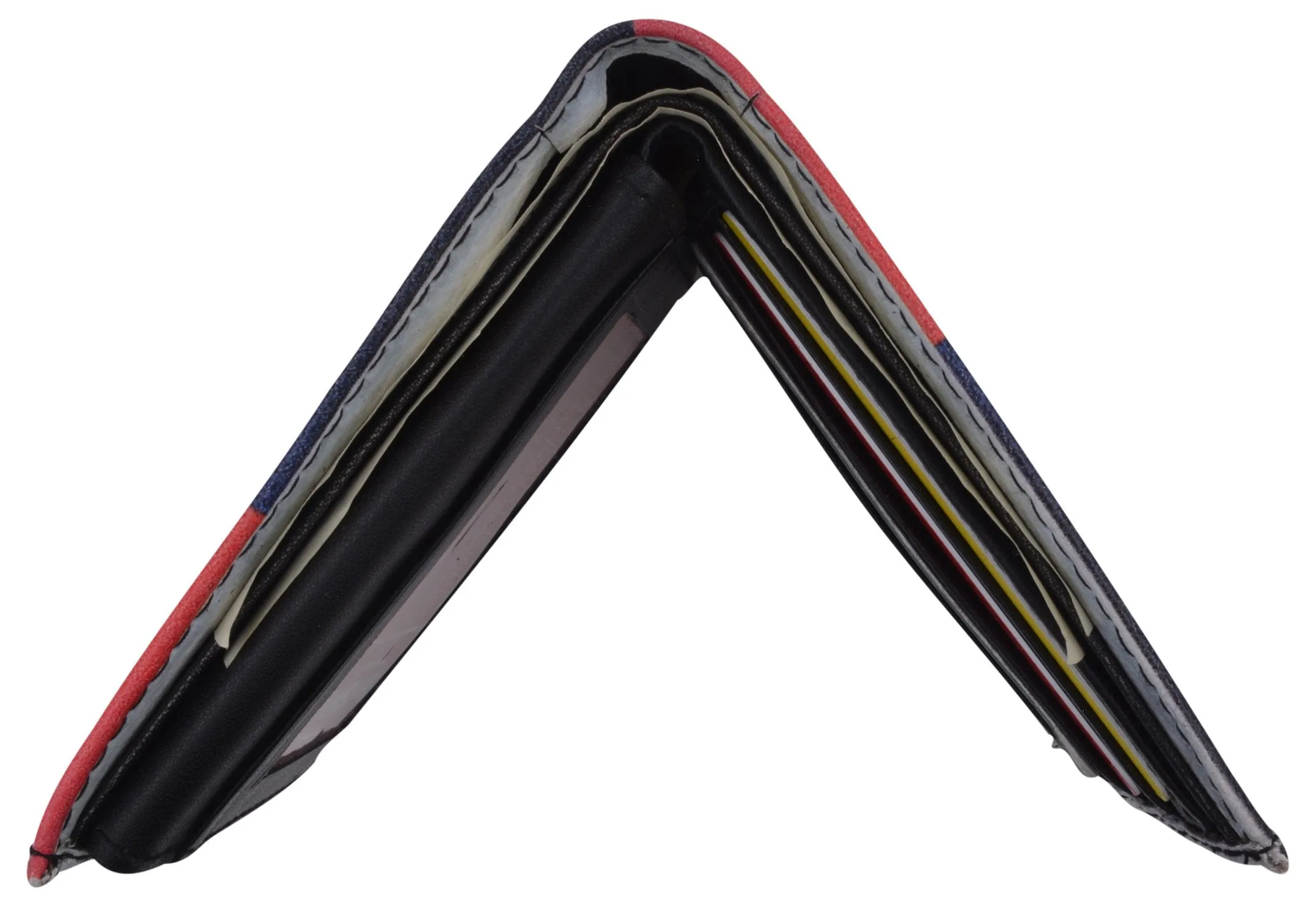 New USA Flag with Logo Men's Genuine Leather Bifold Multi Card ID Center Flap Wallet  1246-21
