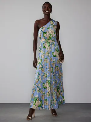 One Shoulder Floral Pleated Jumpsuit