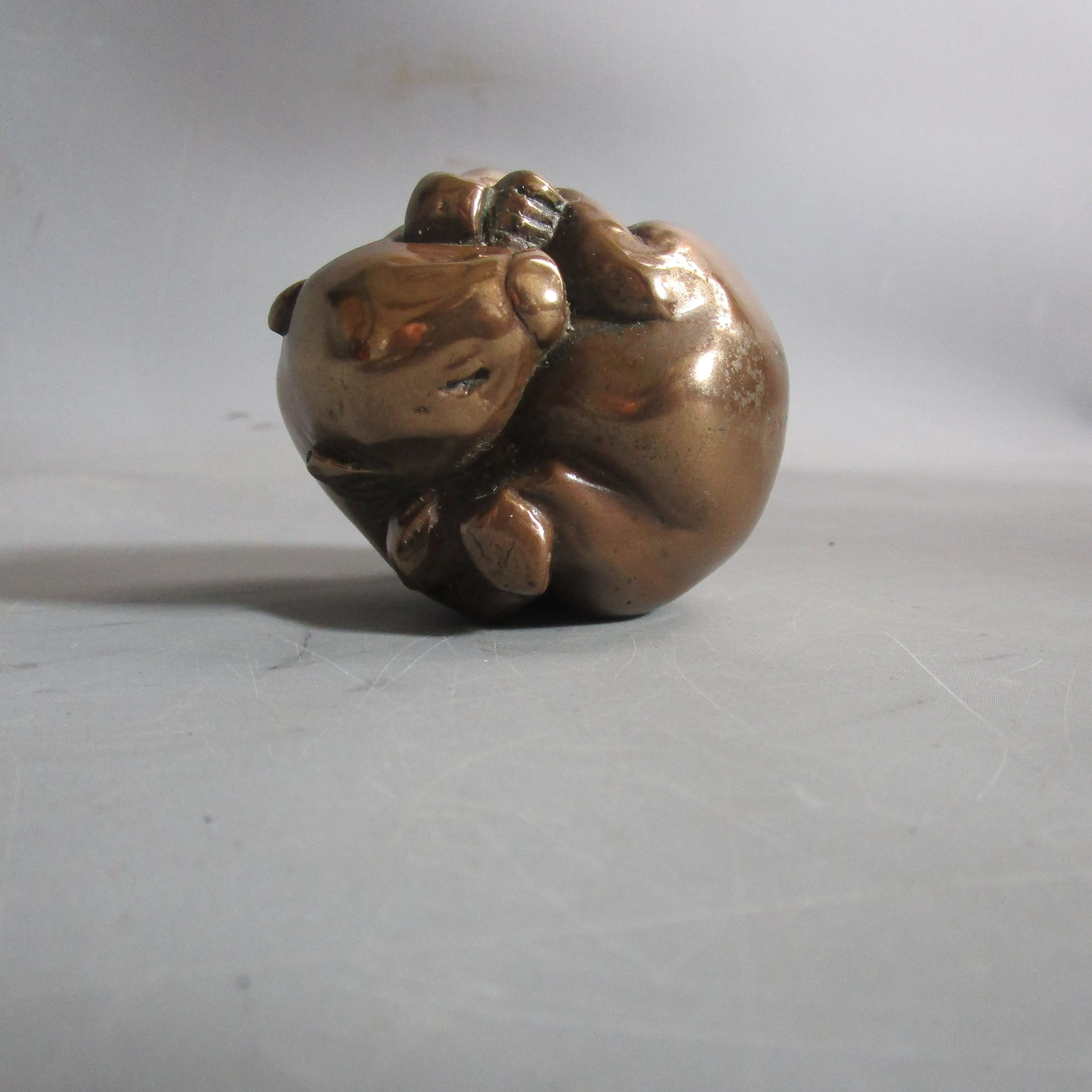 Oriental Mejia Period Bronze scroll weight Curled UP Mammal Antique Victorian c1890