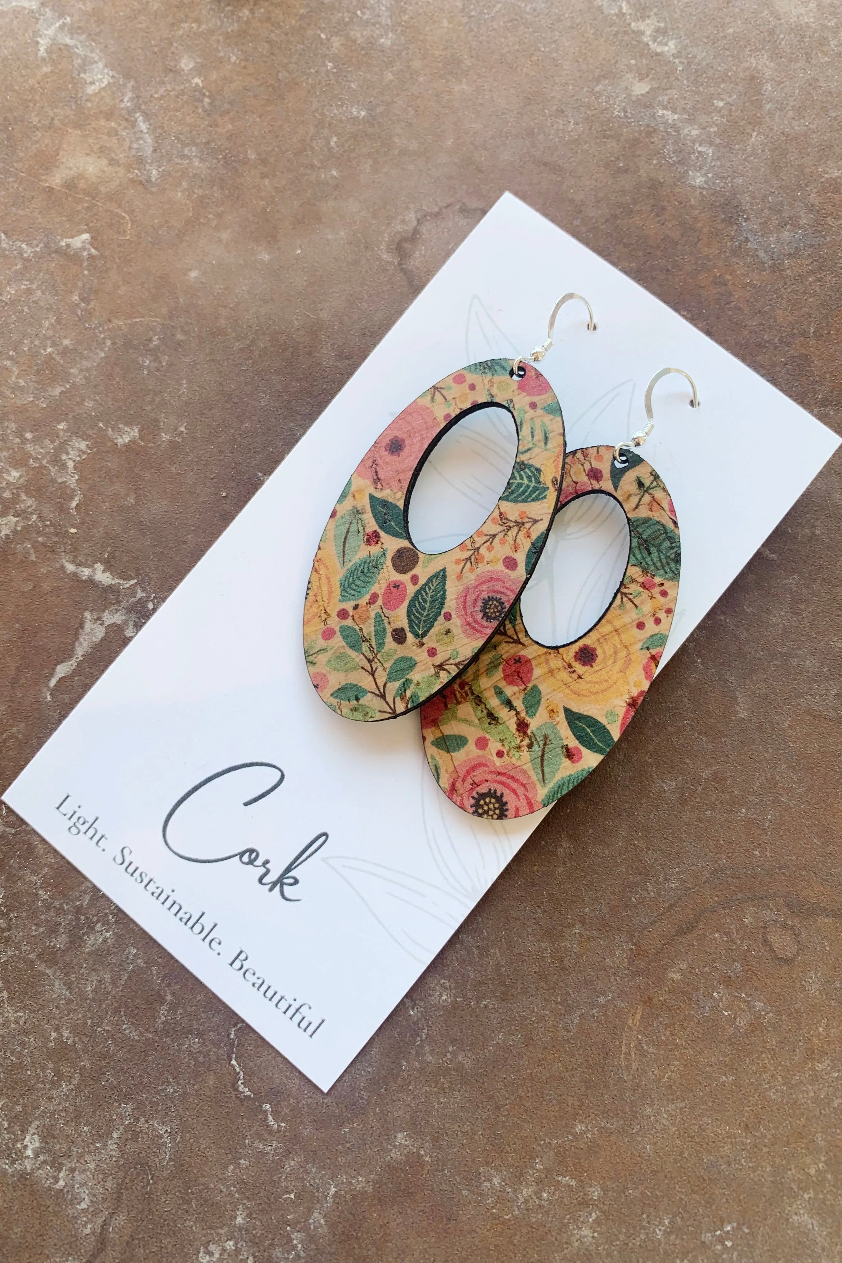 Oval Shaped Cork Earrings