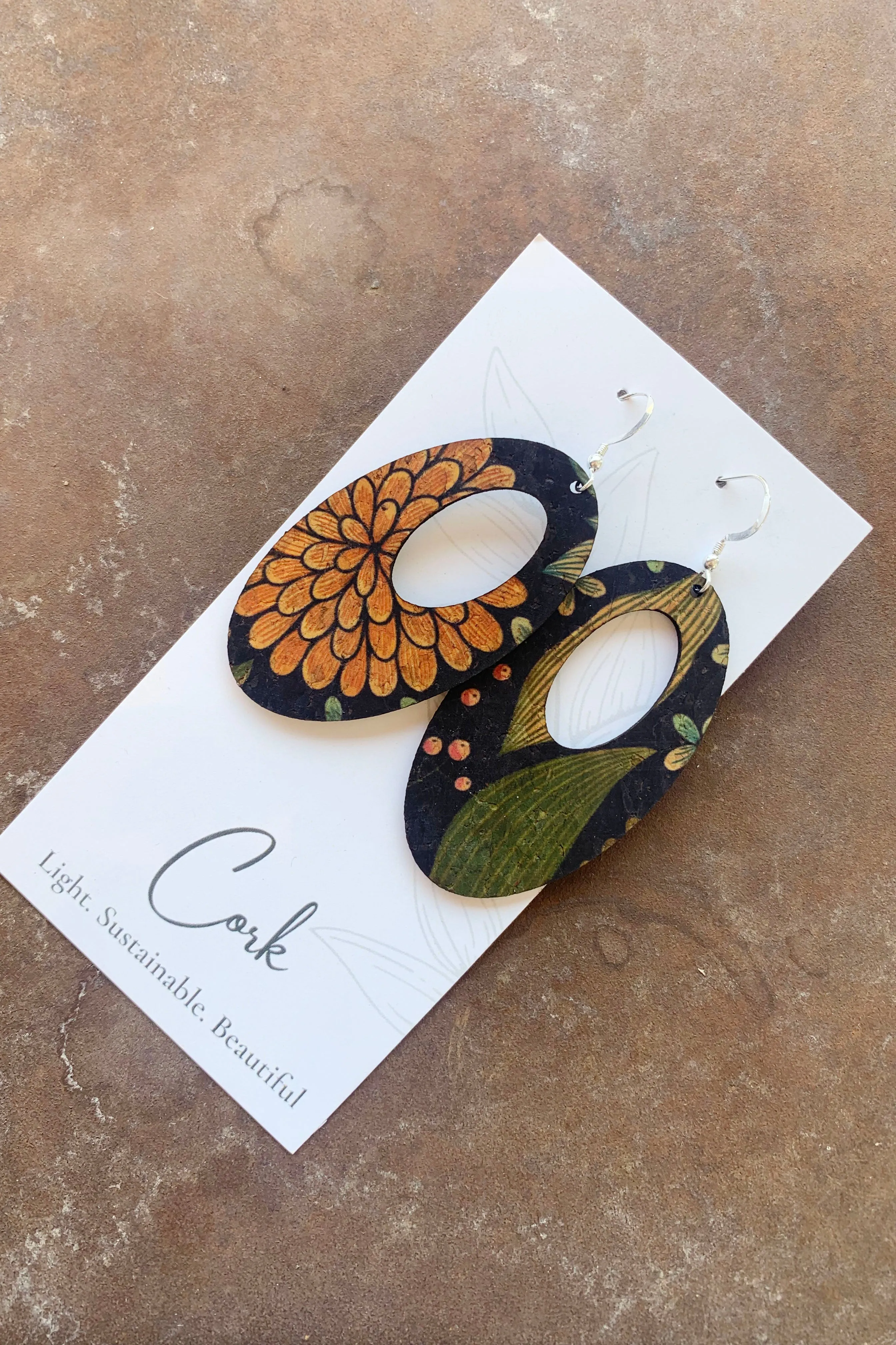 Oval Shaped Cork Earrings