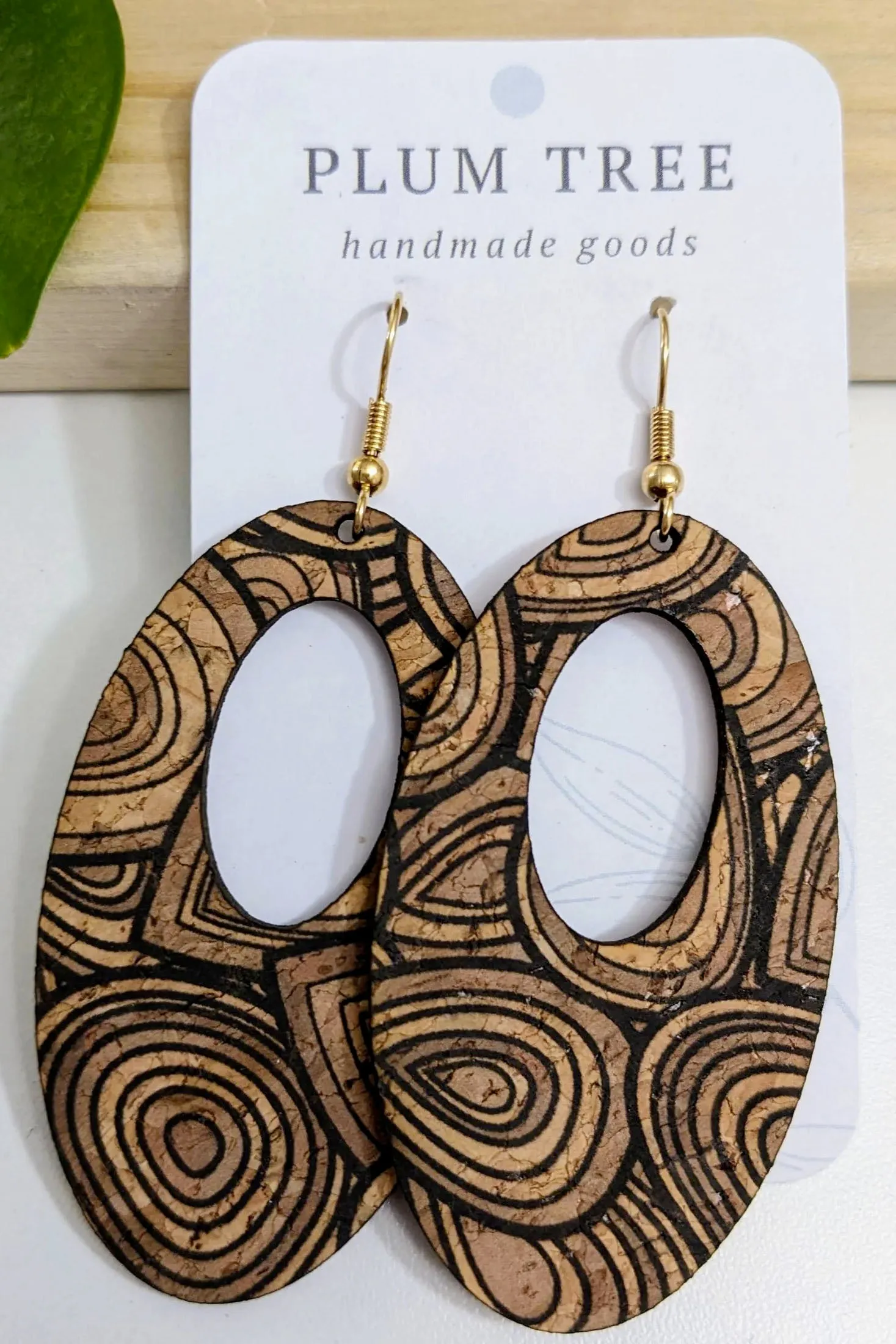 Oval Shaped Cork Earrings