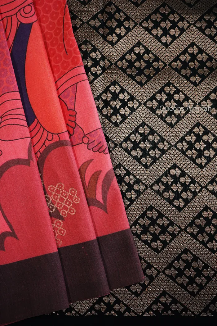PASTEL RED WOODY BROWN KANCHIVARAM SILK SAREE