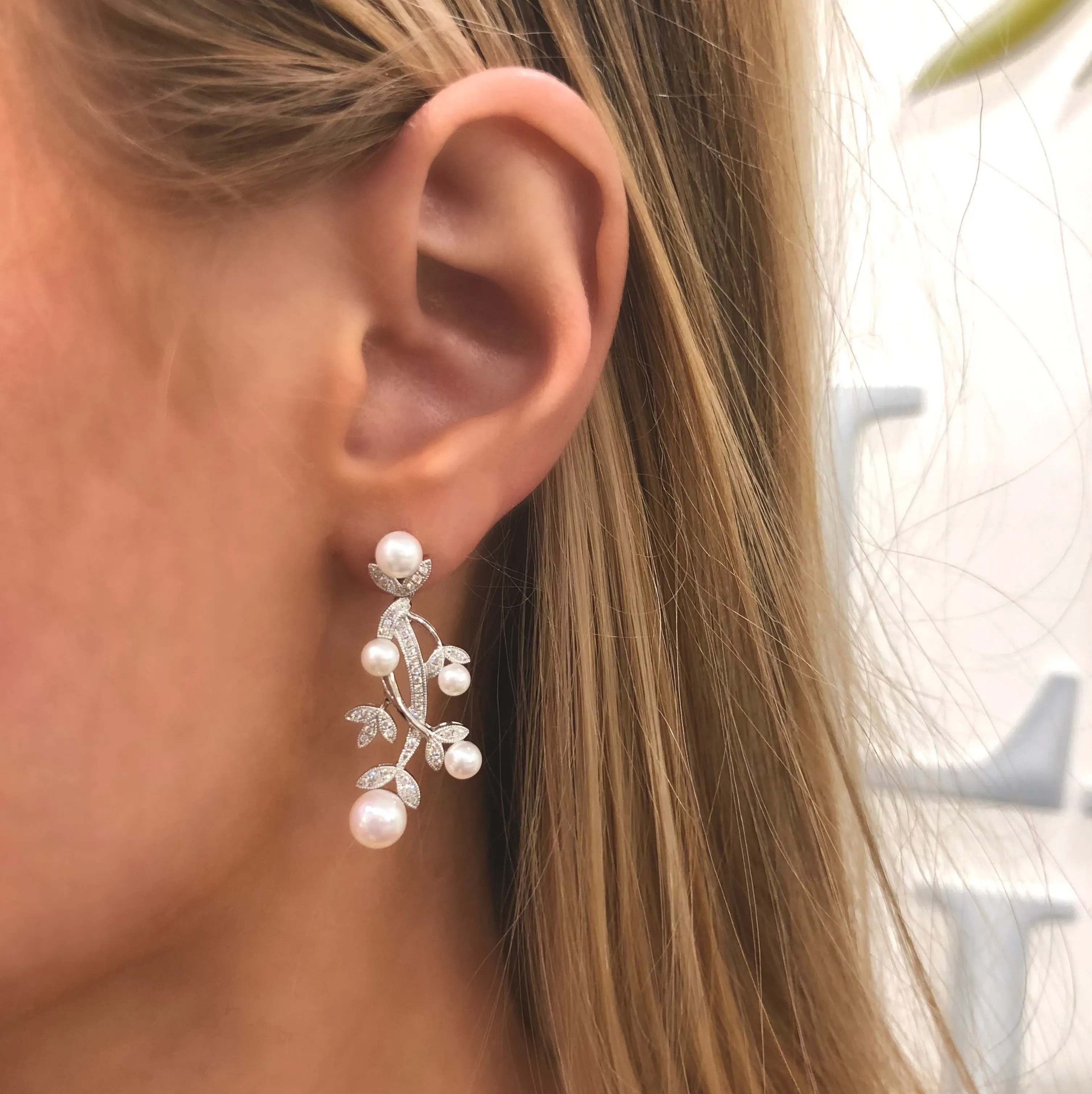 Pearl and Diamond Vine Earrings