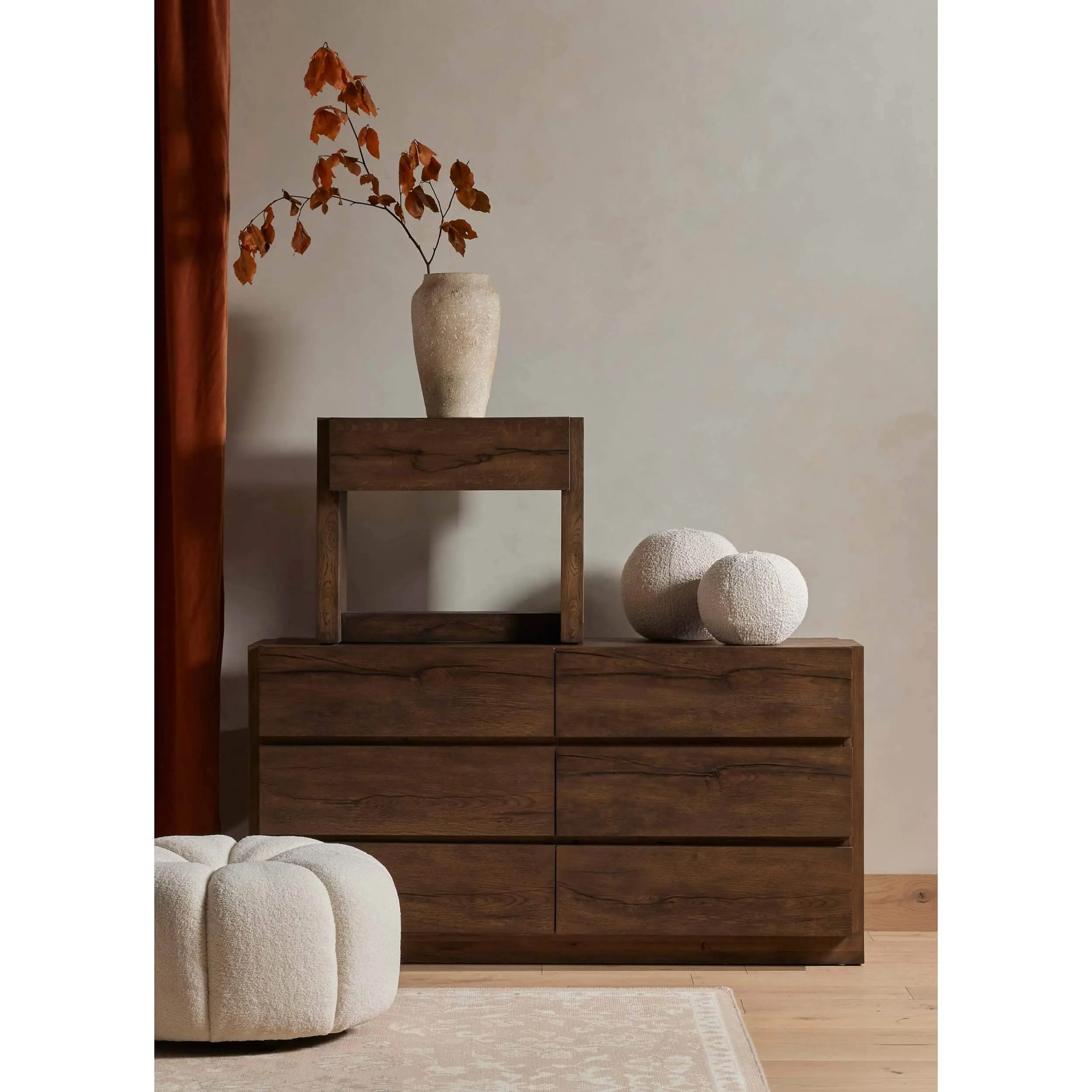 Perrin 6 Drawers Dresser, Rustic Fawn