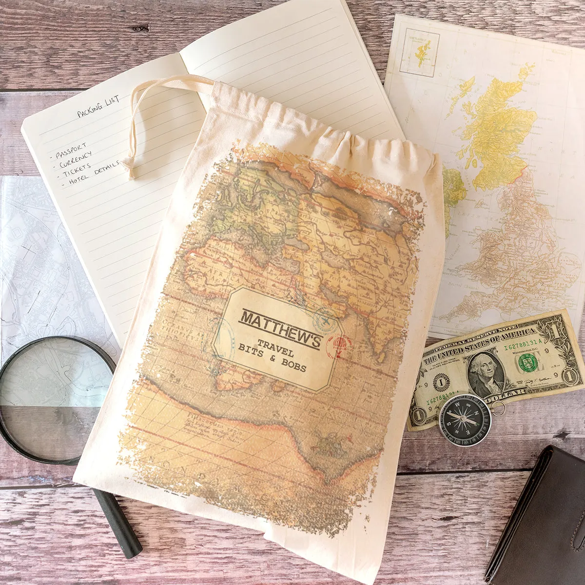 Personalised Travel Essentials Canvas Pouch