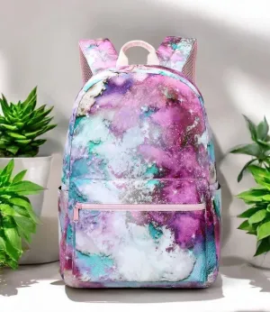 Pink and Green Tie Dye Galaxy School Bag Backpack