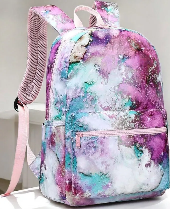 Pink and Green Tie Dye Galaxy School Bag Backpack