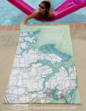 Poquoson, VA Antique Style Map Quick Dry Towel