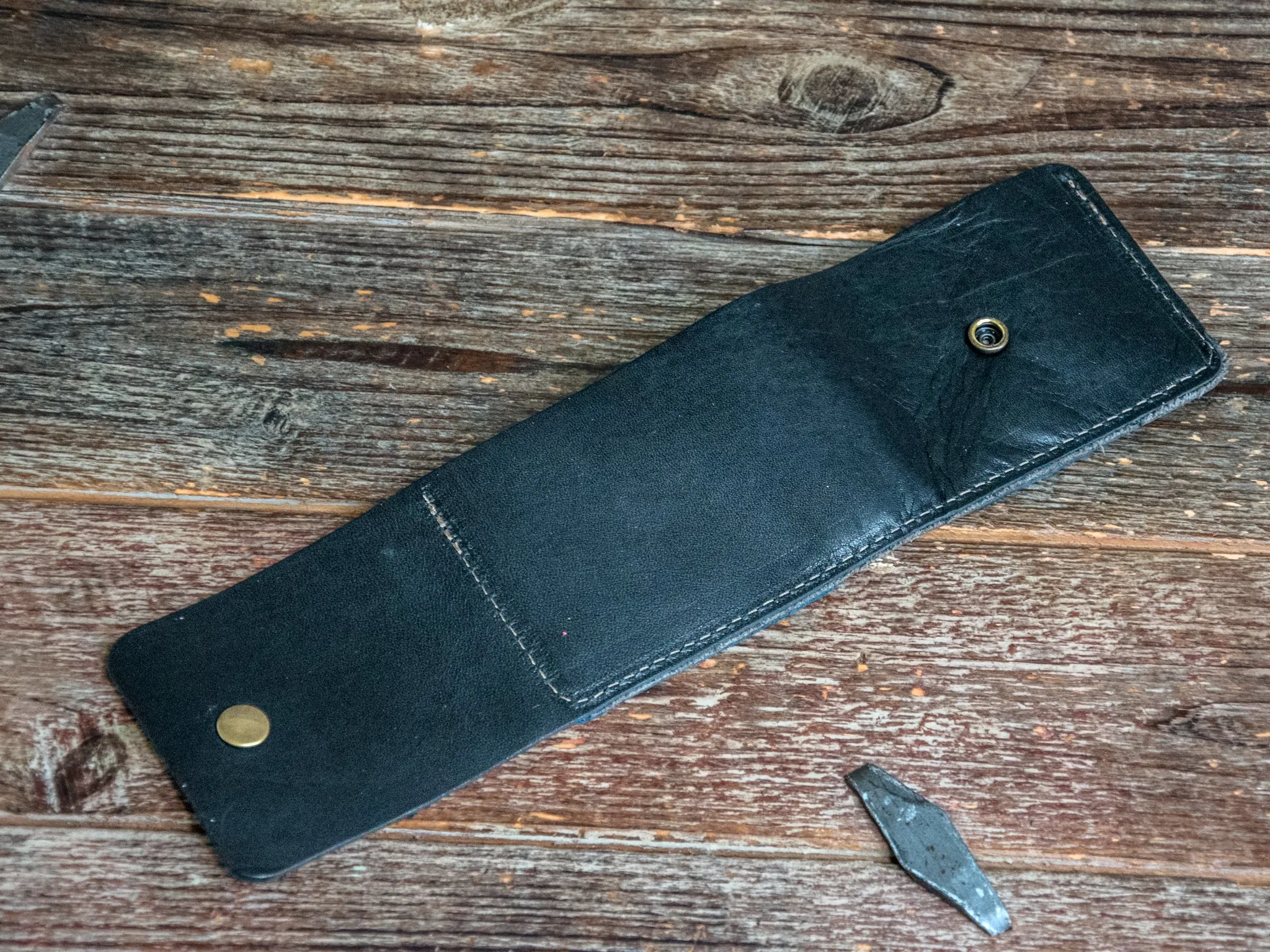 Ready to Ship | Leather Wallet | Leather Billfold Wallet | Tri - Toned Black/Blue/Wolf