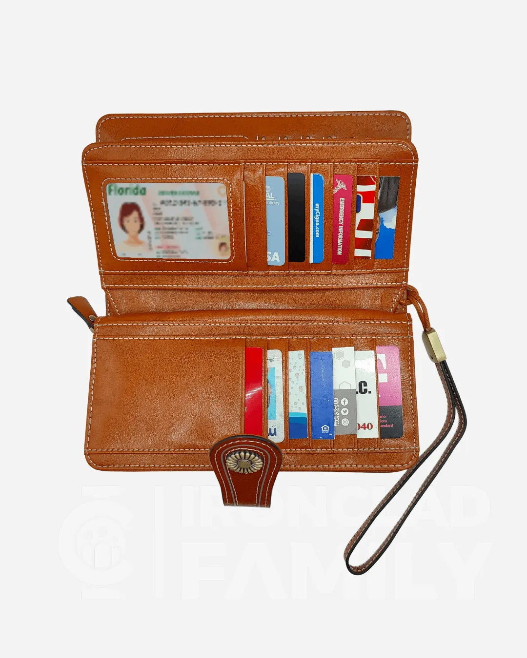 RFID Blocking Large Capacity Leather Wallet w/ Lanyard