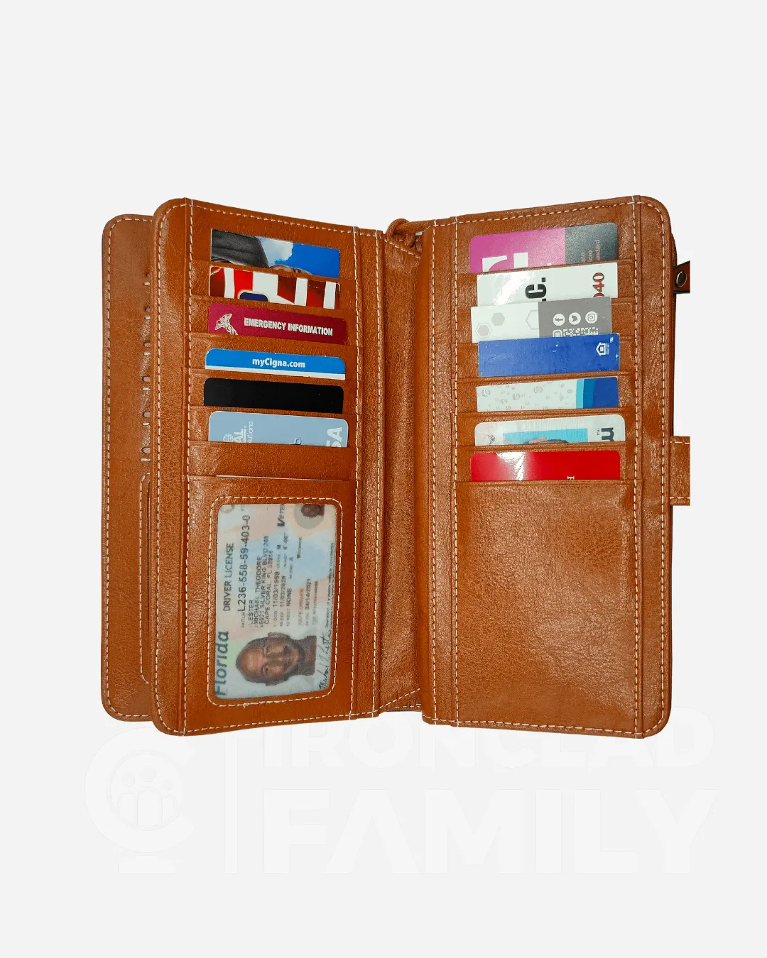 RFID Blocking Large Capacity Leather Wallet w/ Lanyard