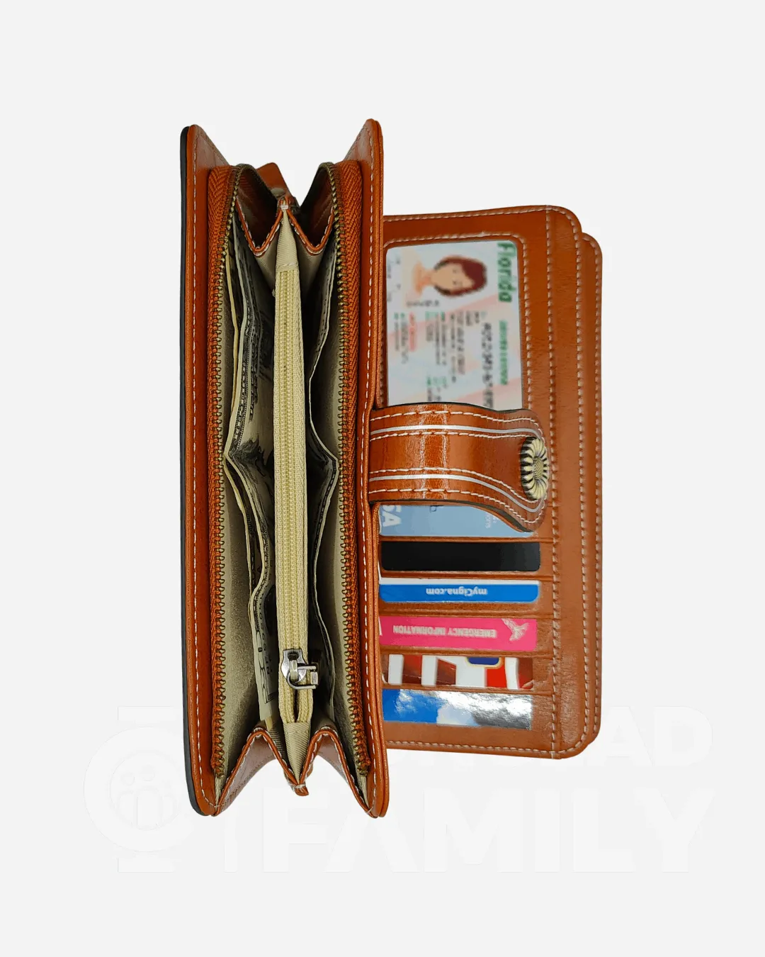 RFID Blocking Large Capacity Leather Wallet w/ Lanyard