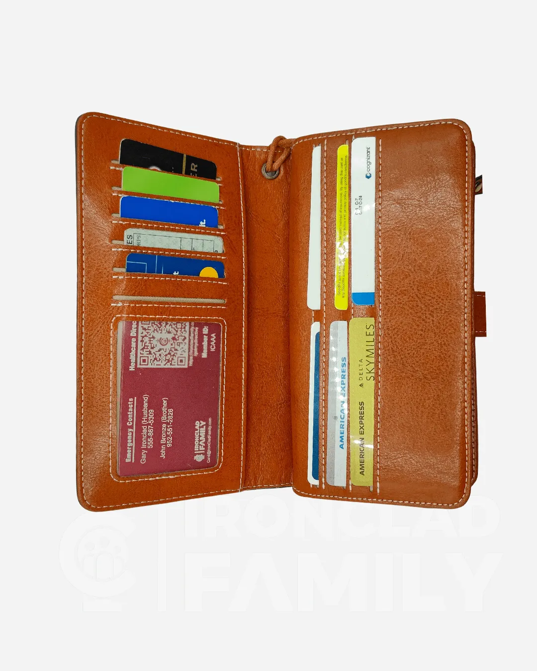RFID Blocking Large Capacity Leather Wallet w/ Lanyard