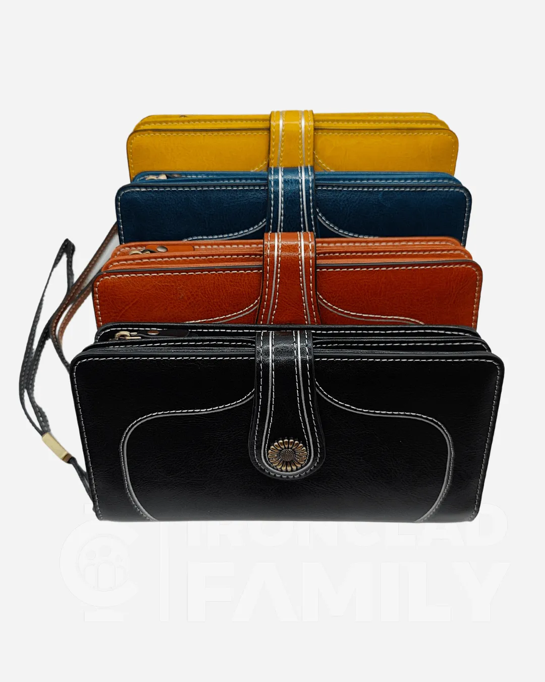 RFID Blocking Large Capacity Leather Wallet w/ Lanyard