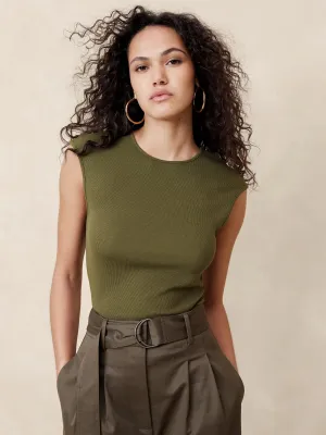 Ribbed Cap-Sleeve T-Shirt