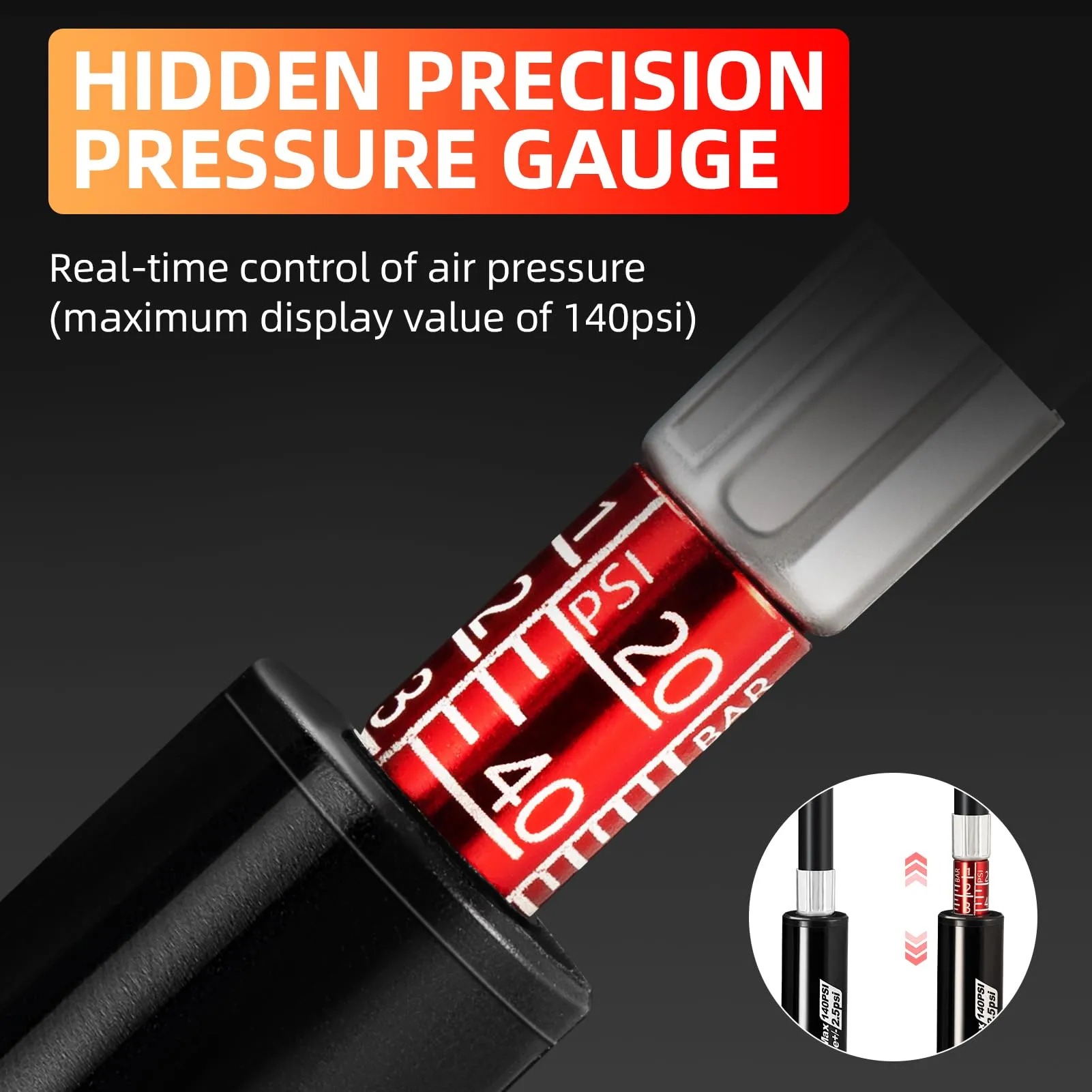 ROCKBROS Mini Bike Tire Pump Portable with Hidden Pressure Gauge Fits Valves 220PSI