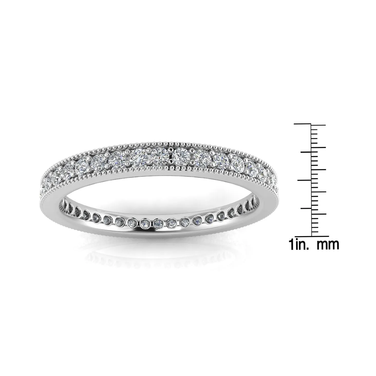 Round Brilliant Cut Diamond Pave & Milgrain Set Eternity Ring In 14k White Gold  (0.96ct. Tw.) Ring Size 6.5