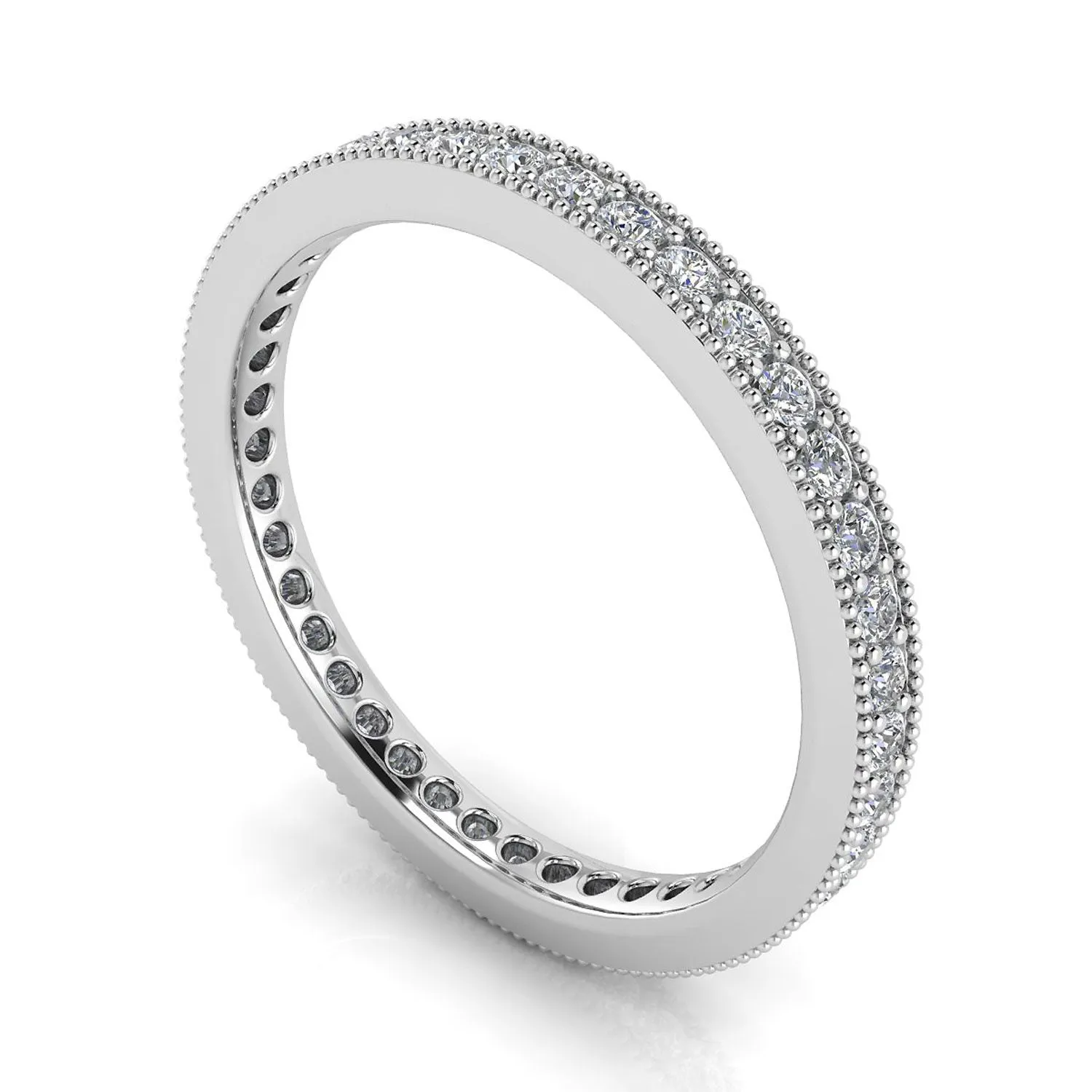 Round Brilliant Cut Diamond Pave & Milgrain Set Eternity Ring In 14k White Gold  (0.96ct. Tw.) Ring Size 6.5