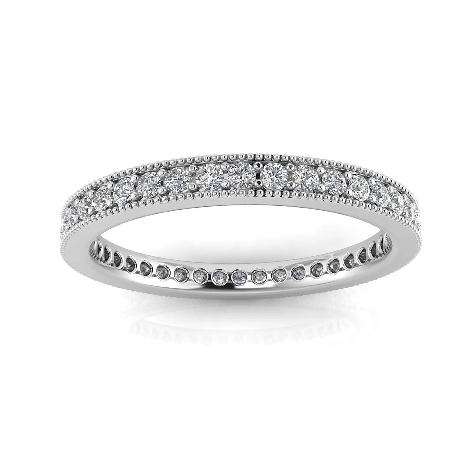 Round Brilliant Cut Diamond Pave & Milgrain Set Eternity Ring In 14k White Gold  (0.96ct. Tw.) Ring Size 6.5