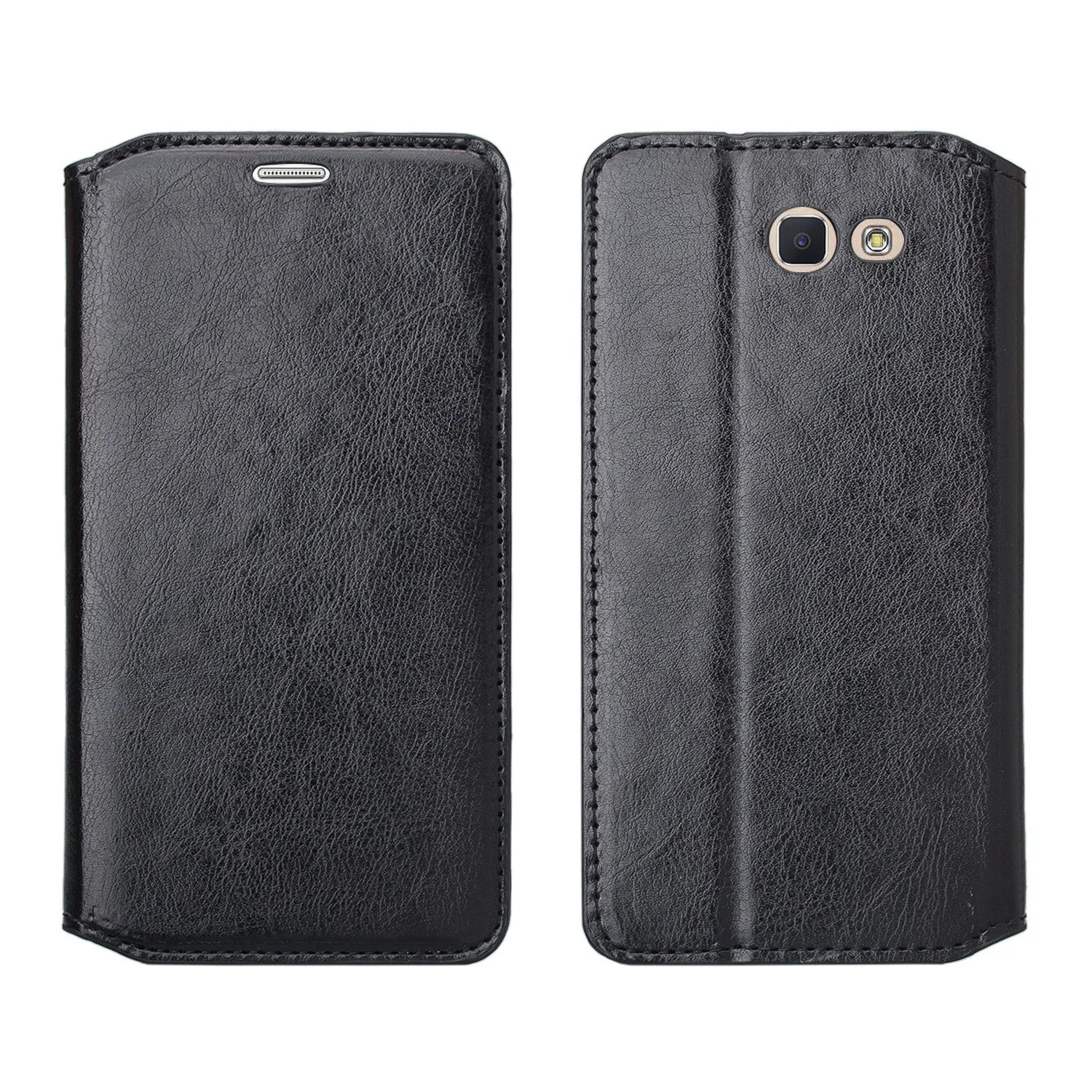Samsung Galaxy J7 (2017) / J7 Sky Pro / J7 Perx / J7 V / J7 Prime / Galaxy Halo Case, Pu Leather Magnetic Flip[Kickstand] Wallet Cover with Card Slots - Black