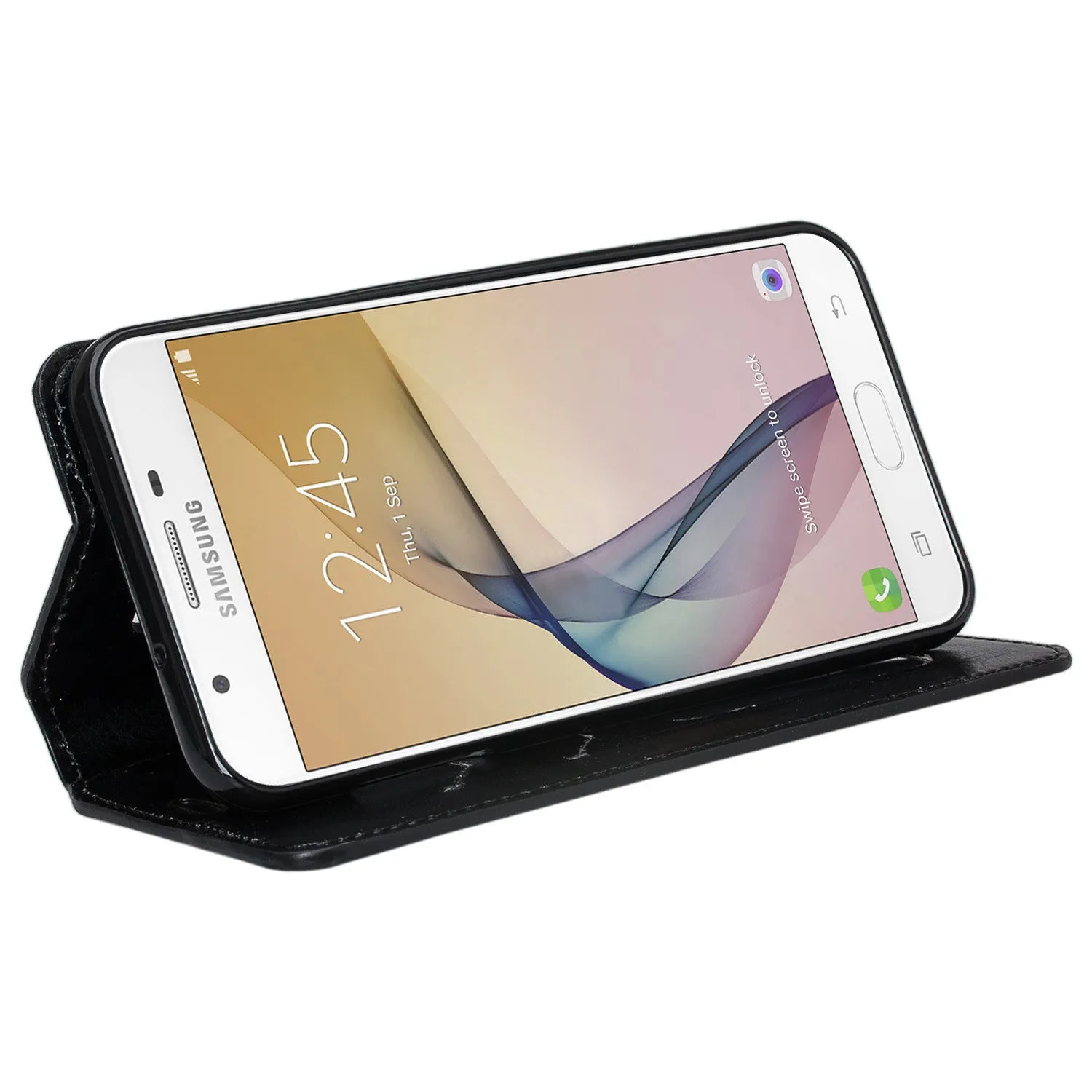 Samsung Galaxy J7 (2017) / J7 Sky Pro / J7 Perx / J7 V / J7 Prime / Galaxy Halo Case, Pu Leather Magnetic Flip[Kickstand] Wallet Cover with Card Slots - Black