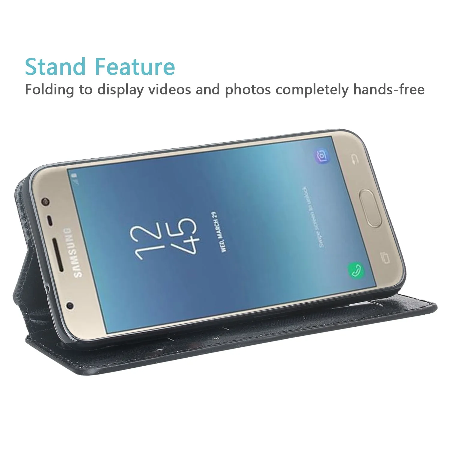 Samsung Galaxy J7 V 2nd Gen/J7 Crown/J7 Top/J7 2018/J7 Star/J7 Achieve/J7 Refine/J7 Aero/J7 Aura Case, Slim Flip Folio [Kickstand] Pu Leather Wallet Case with ID & Card Slots & Pocket - Black