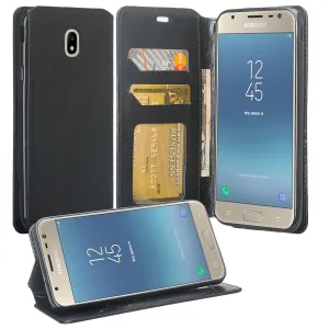 Samsung Galaxy J7 V 2nd Gen/J7 Crown/J7 Top/J7 2018/J7 Star/J7 Achieve/J7 Refine/J7 Aero/J7 Aura Case, Slim Flip Folio [Kickstand] Pu Leather Wallet Case with ID & Card Slots & Pocket - Black