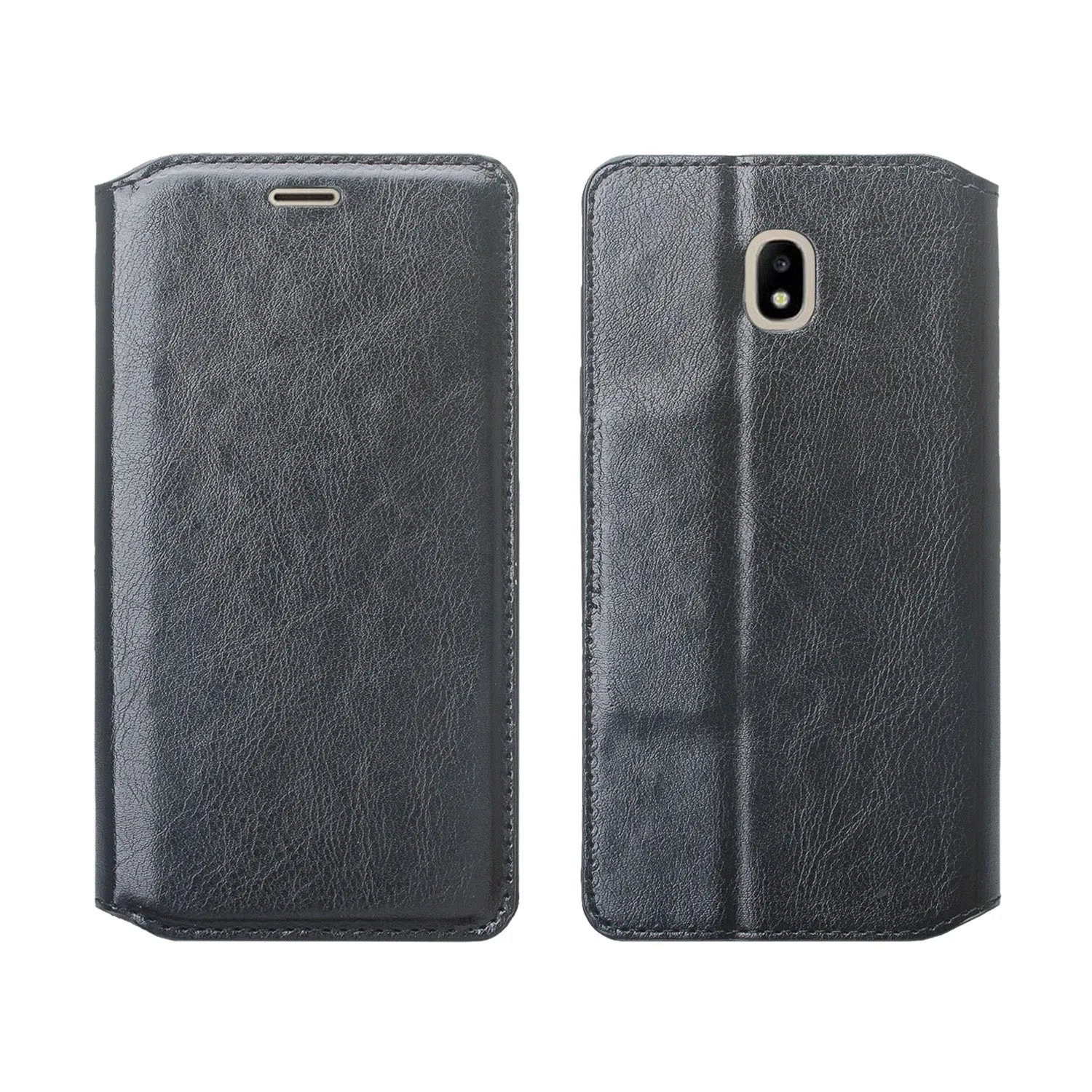 Samsung Galaxy J7 V 2nd Gen/J7 Crown/J7 Top/J7 2018/J7 Star/J7 Achieve/J7 Refine/J7 Aero/J7 Aura Case, Slim Flip Folio [Kickstand] Pu Leather Wallet Case with ID & Card Slots & Pocket - Black