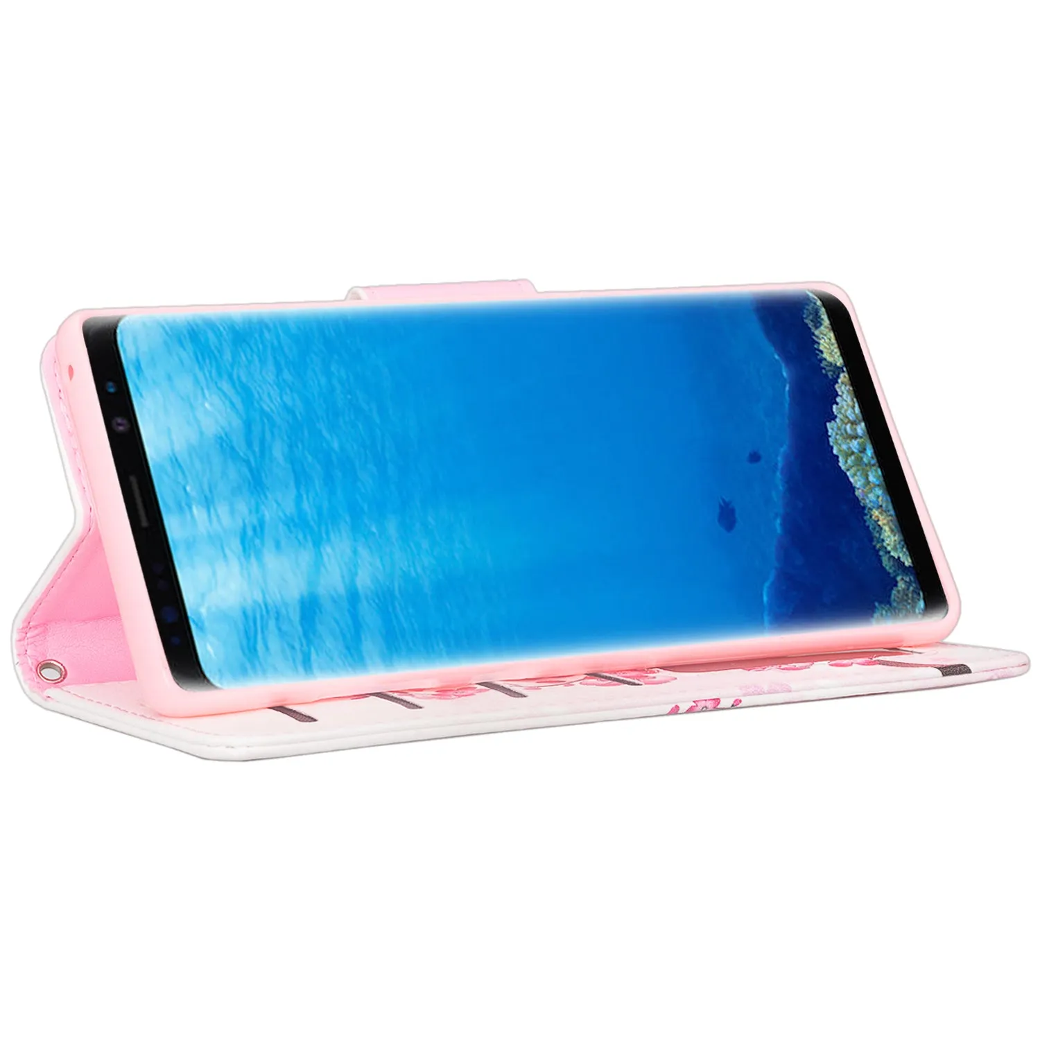 Samsung Galaxy Note 8 Case, Galaxy Note 8 Wallet Case, Slim Flip Folio [Kickstand] Pu Leather Wallet Case with ID & Card Slots & Pocket   Wrist Strap - Cherry Blossom