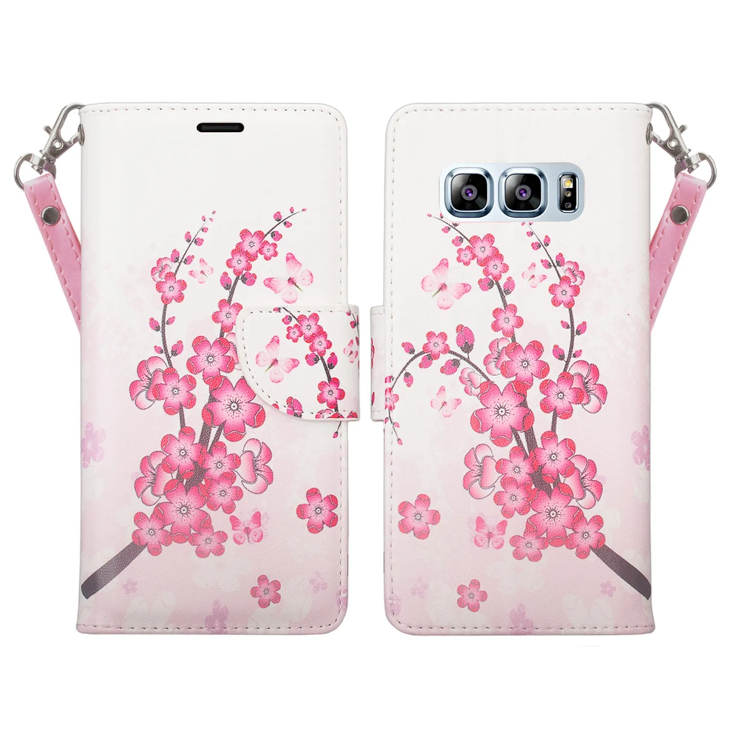 Samsung Galaxy Note 8 Case, Galaxy Note 8 Wallet Case, Slim Flip Folio [Kickstand] Pu Leather Wallet Case with ID & Card Slots & Pocket   Wrist Strap - Cherry Blossom