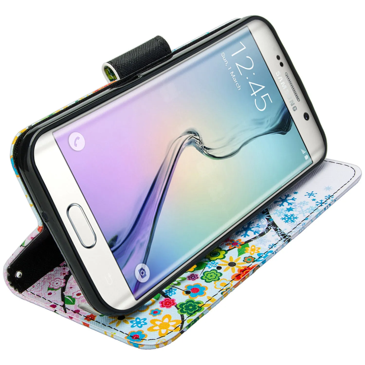 Samsung Galaxy S7 Wallet Case, Wrist Strap Pu Leather Magnetic Flip Fold[Kickstand] with ID & Card Slots for Galaxy S7 - Glowing Tree