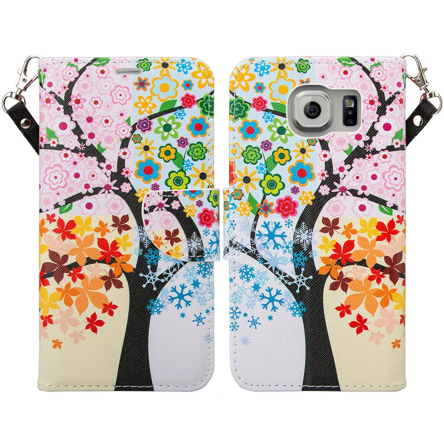 Samsung Galaxy S7 Wallet Case, Wrist Strap Pu Leather Magnetic Flip Fold[Kickstand] with ID & Card Slots for Galaxy S7 - Glowing Tree