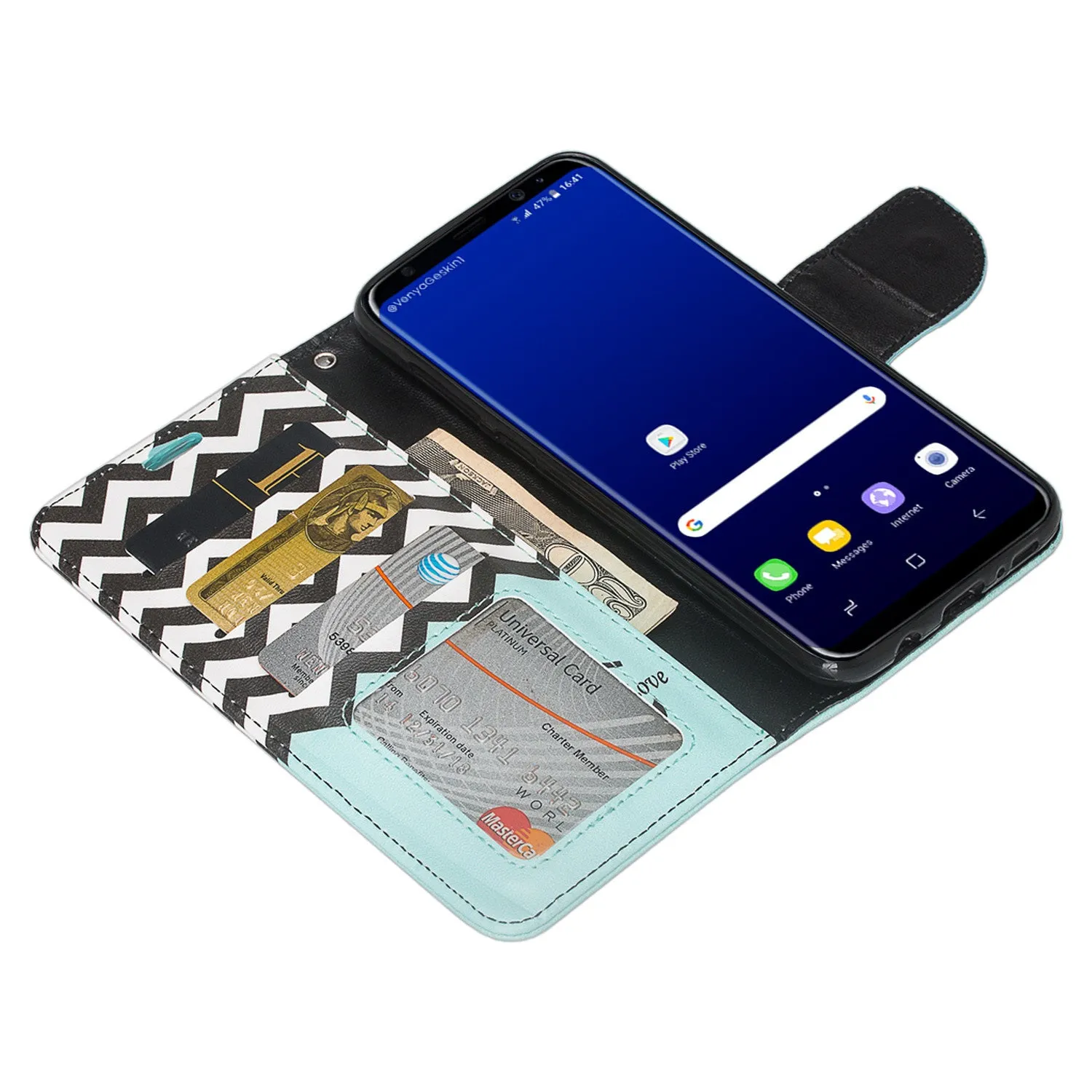 Samsung Galaxy S8 Plus Case, Wrist Strap Pu Leather Magnetic Fold[Kickstand] Wallet Case with ID & Credit Card Slots for Galaxy S8 Plus, SM-G955 - Teal Anchor