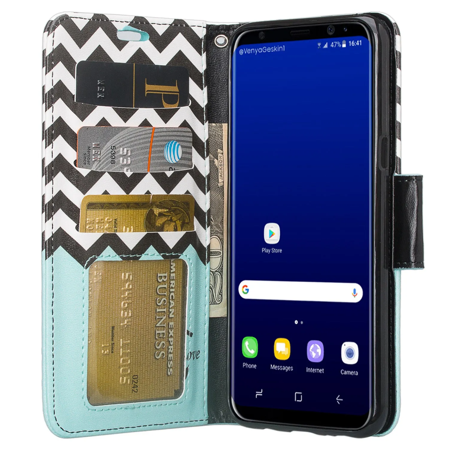 Samsung Galaxy S8 Plus Case, Wrist Strap Pu Leather Magnetic Fold[Kickstand] Wallet Case with ID & Credit Card Slots for Galaxy S8 Plus, SM-G955 - Teal Anchor