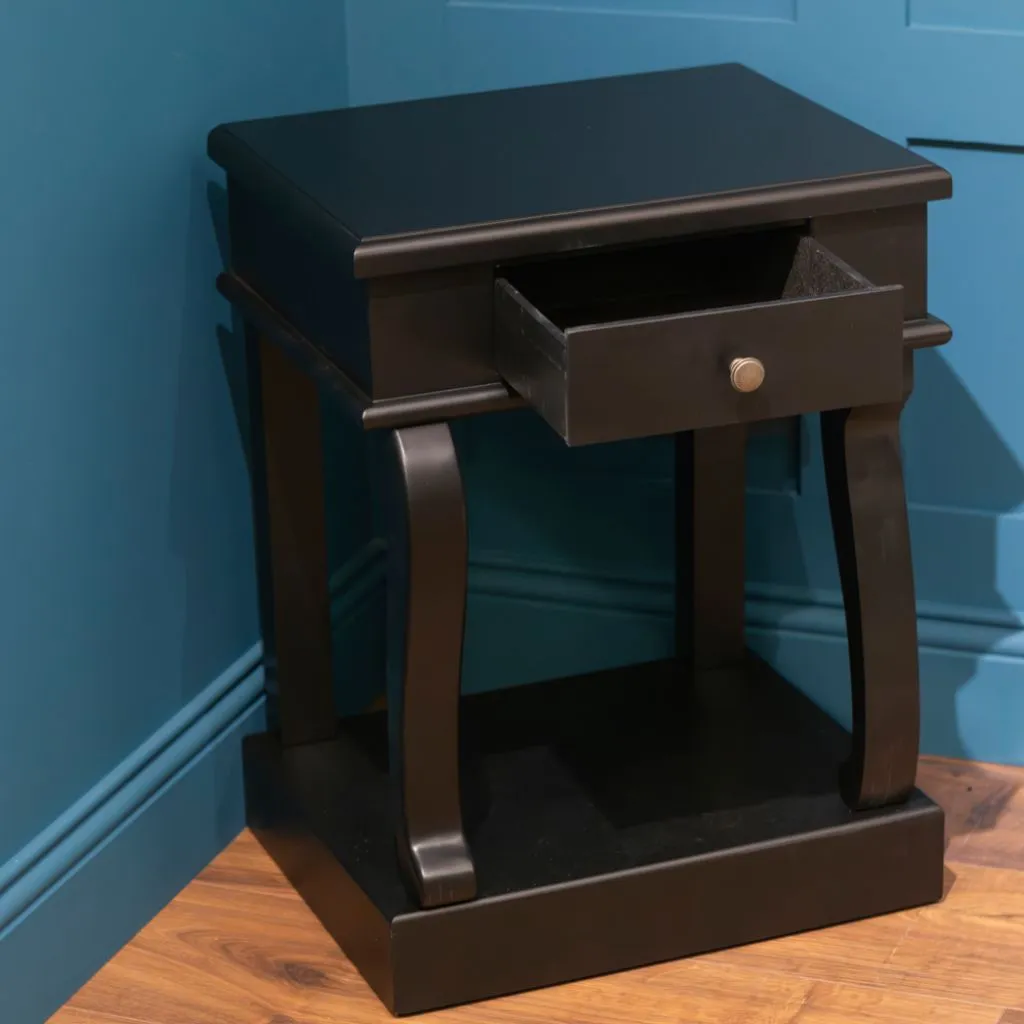 Scroll Black 1-Drawer End Table by Tara Lane