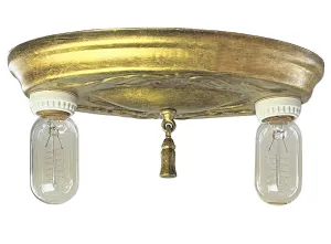 SET OF 3 AVAILABLE - Antique Circa 1910 Embossed Oval Flush Mount with Exposed Bulbs