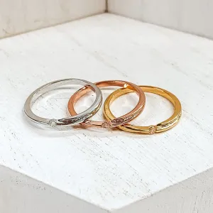 Set of 3 | Silver Tone, Gold Tone, and Rose Gold Tone Plain Rings with Center CZ Crystal